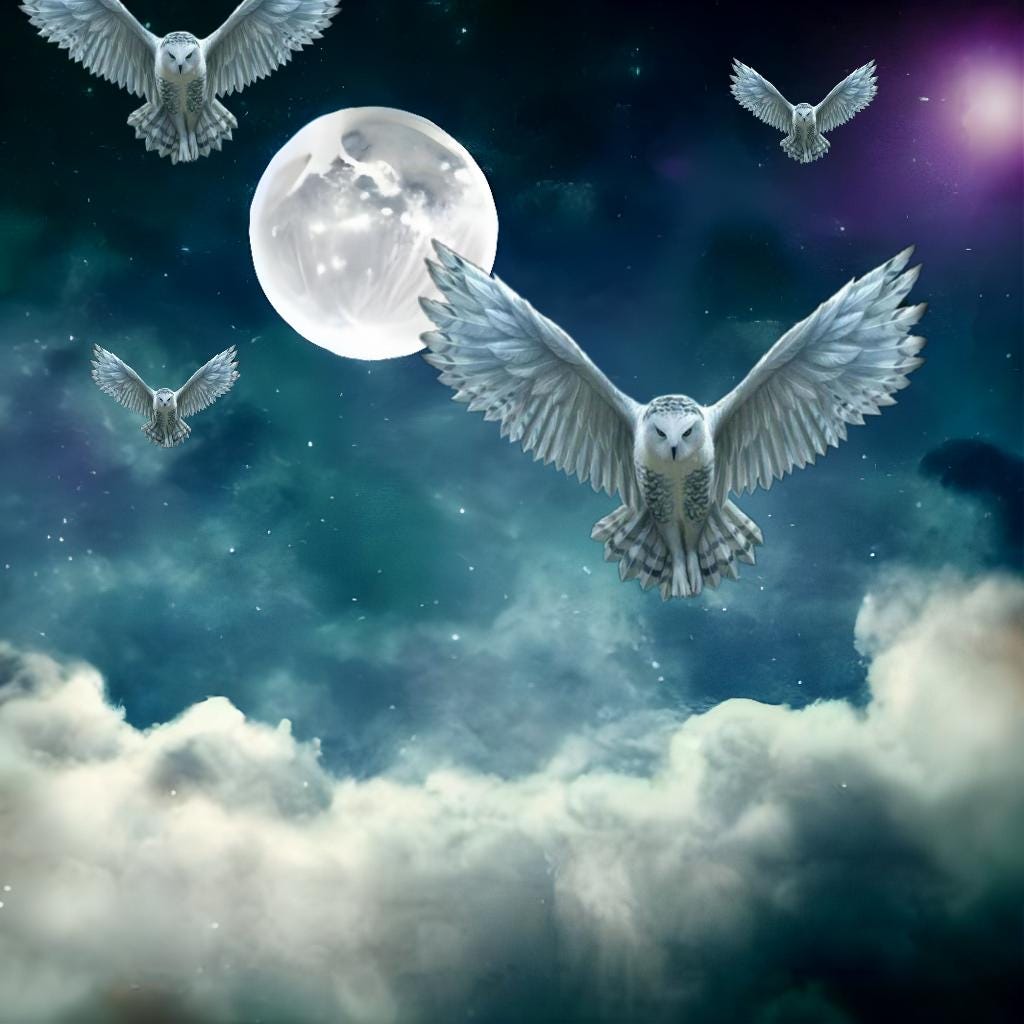 Eulenflug im Mondlicht geheimnisvoll, verträumt und magisch